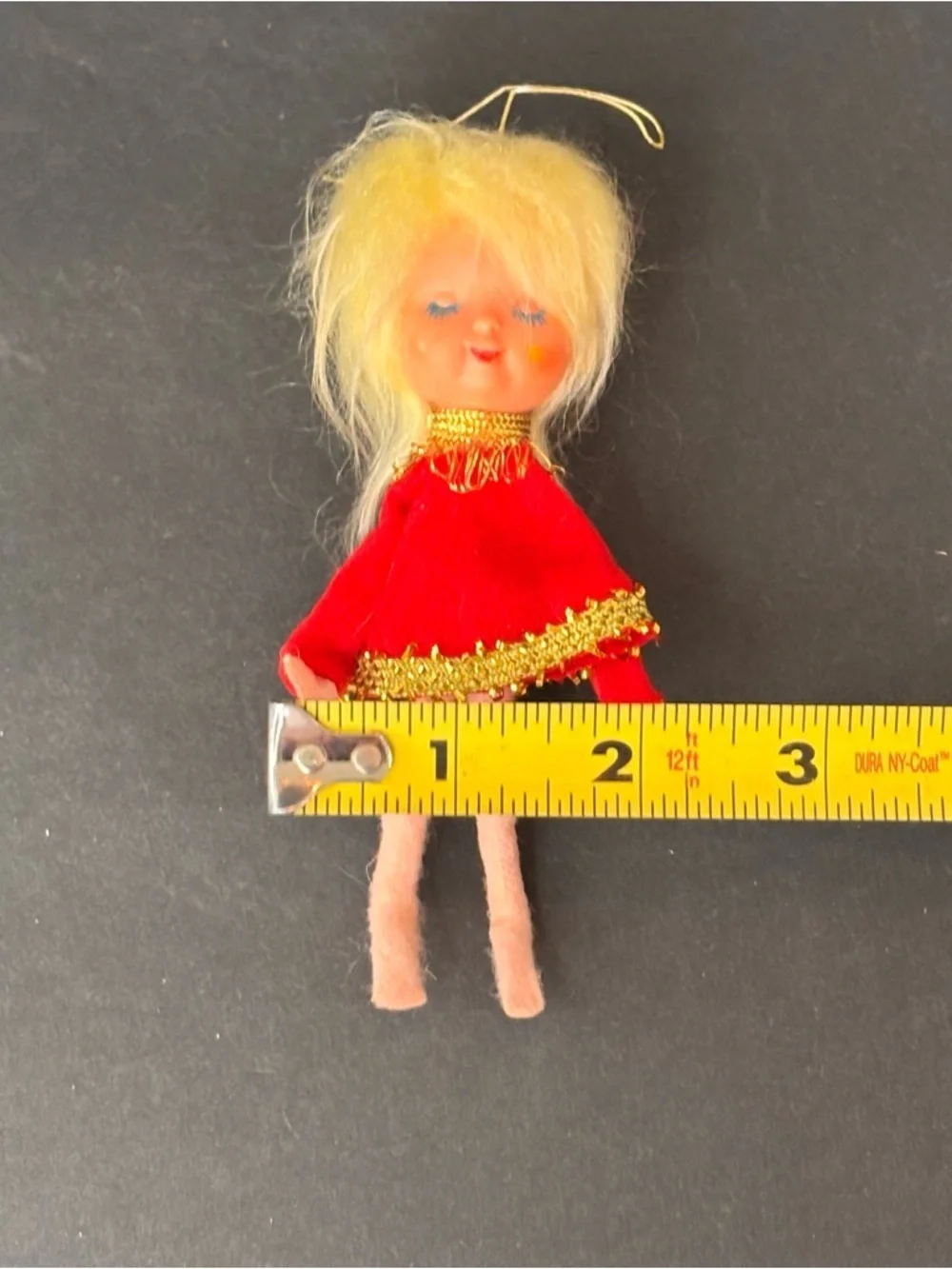 MCM Vtg Small Christmas Felt Dreaming Girl Tree Ornament 5” Made In Japan
